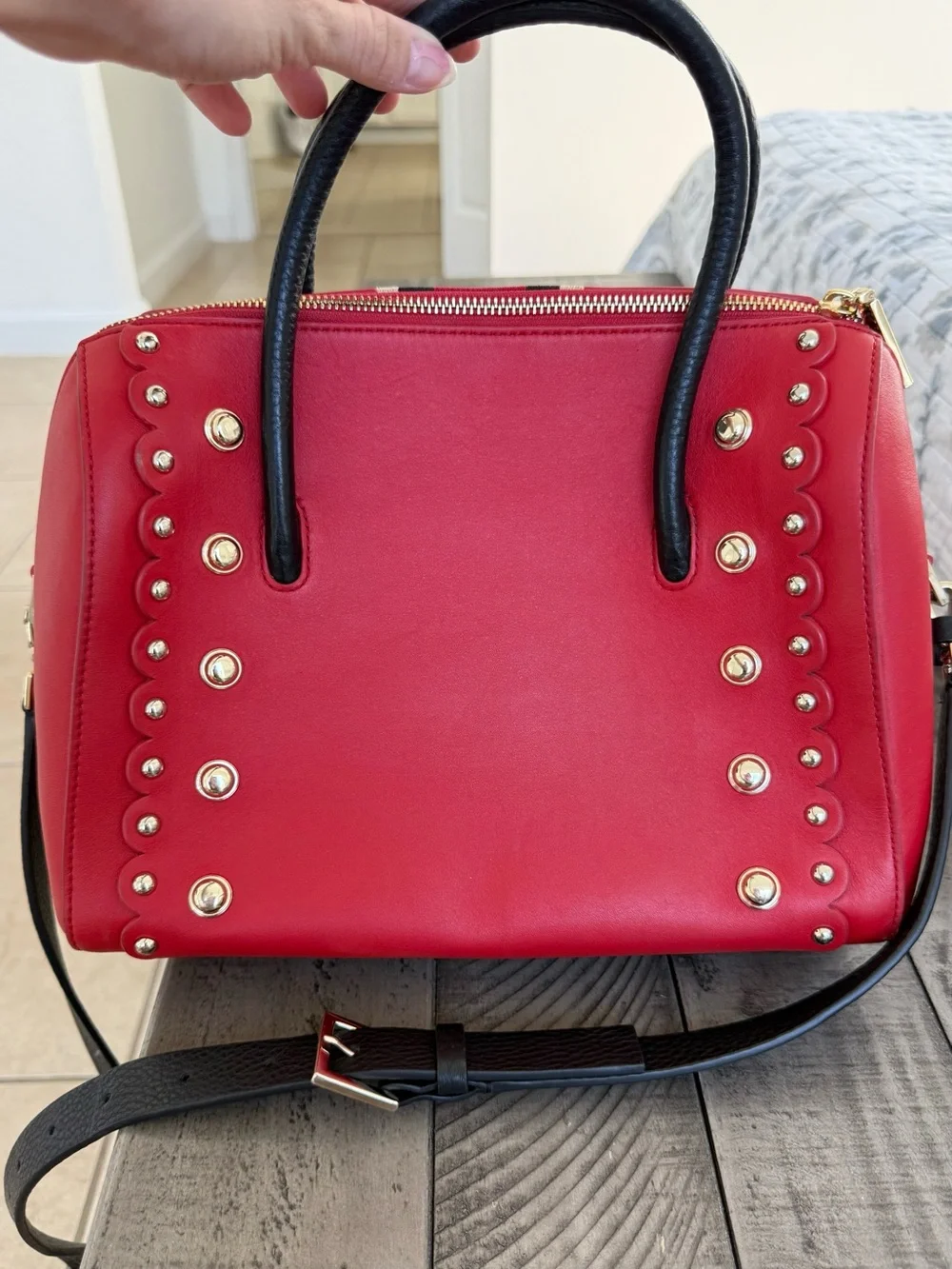 Kate spade Madison Stewart mega lane satchel red leather bag RARE